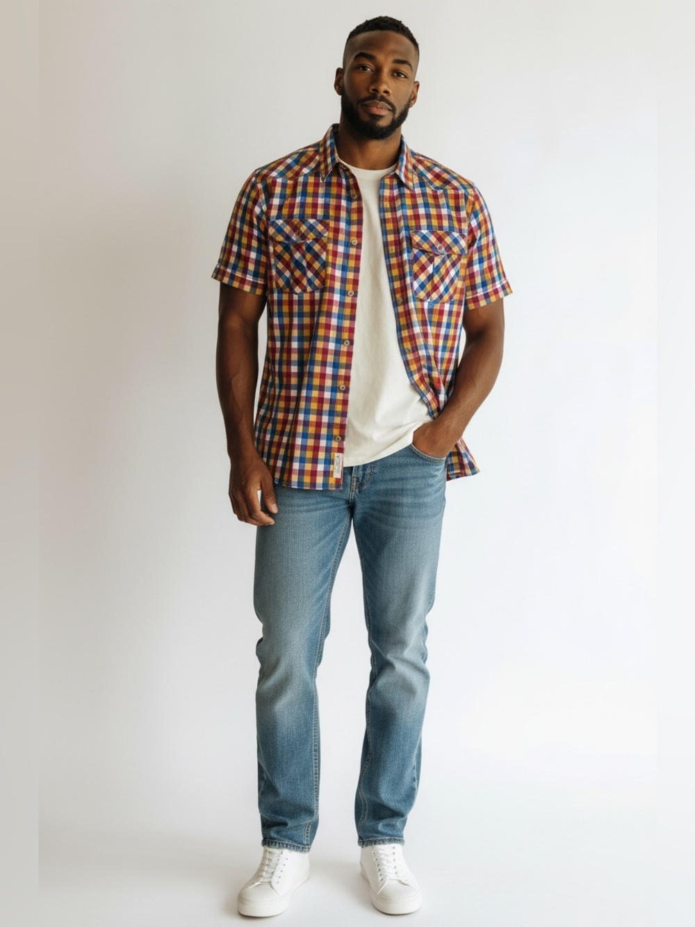 Rocawear "Masters of the Craft" multicolored plaid ss snap front shirt sz 3XL